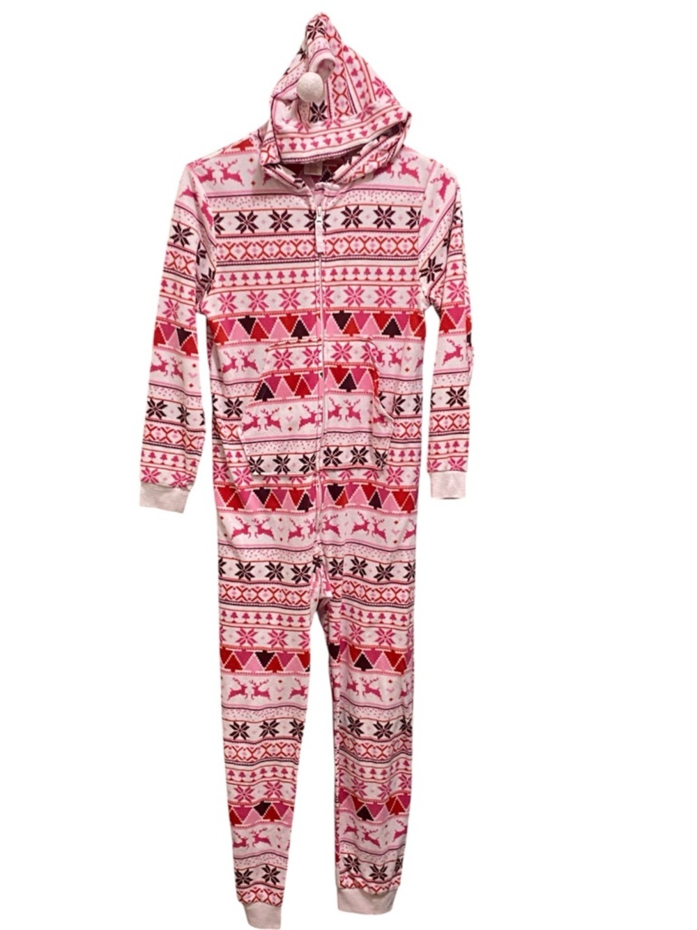 Cat & Jack Pink and Red Holiday Patterned Onesie girls size XL (14)